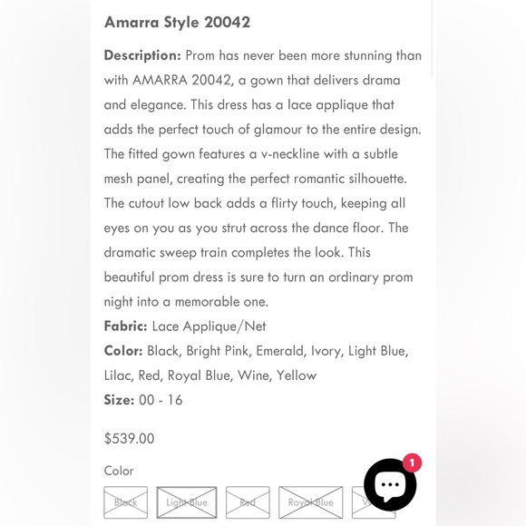 AMARRA Prom dress Size 2 -soft blue color with floral rhinestone & slit detail - Picture 6 of 10